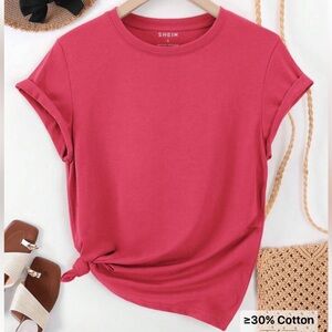 SHEIN Knot Hem Short Sleeve Tee in Raspberry Pink